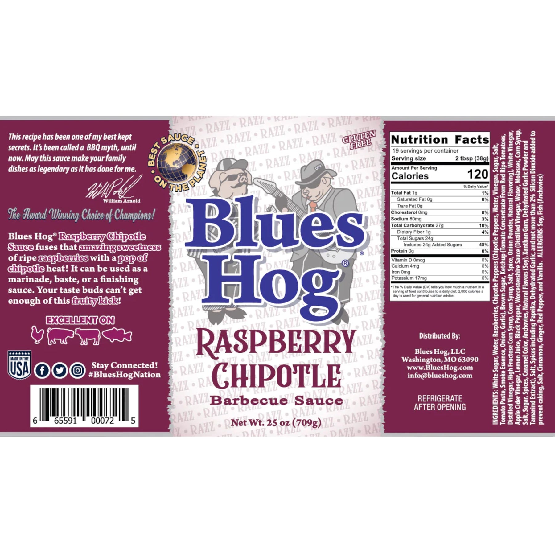 SALSA BLUES HOG RASPBERRY CHIPOTLE BBQ SAUCE - LA SALSA BARBECUE PIU' BUONA AL MONDO